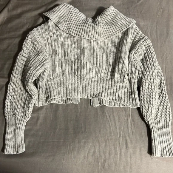 Aerie Light Gray Double Zipper Cardigan 100% Cotton Size L - Picture 6 of 6